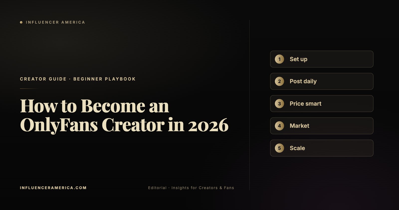 Luxury editorial illustration of a creator starting their subscription business — gold and silver tones, professional theme